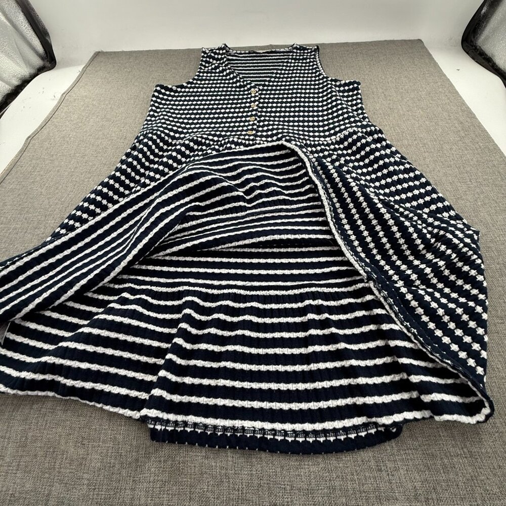 LOFT Jacquard swing Dress V-Neck Sleeveless Navy & White Large Cotton Blend - Picture 8 of 14